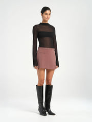 Red Tailored Skort with Black Eyelets and Buckle