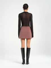 Red Tailored Skort with Black Eyelets and Buckle