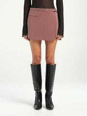 Red Tailored Skort with Black Eyelets and Buckle