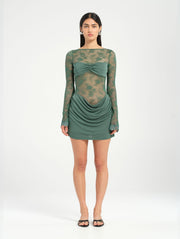 Green Lace Mini Dress with Bralette