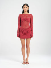 Red Lace Long Sleeve Mini Dress