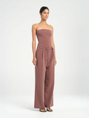 Red Suit Pant with Black Eyelets and Buckle