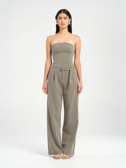 Green Suit Pant with Black Eyelets and Buckle