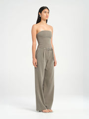 Green Suit Pant with Black Eyelets and Buckle