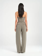 Green Suit Pant with Black Eyelets and Buckle