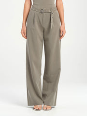 Green Suit Pant with Black Eyelets and Buckle