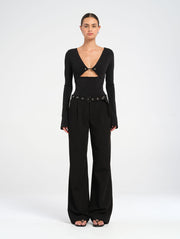 Black Suit Pant with Black Eyelets and Buckle