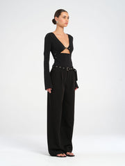 Black Suit Pant with Black Eyelets and Buckle