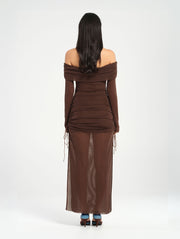 Brown Long Sleeve Off Shoulder Dress