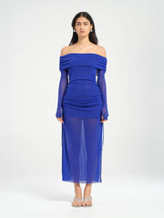 Blue Long Sleeve Off Shoulder Dress