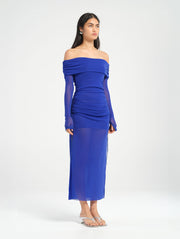 Blue Long Sleeve Off Shoulder Dress