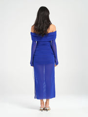 Blue Long Sleeve Off Shoulder Dress