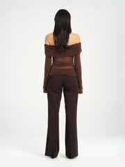 Brown Long Sleeve Off Shoulder Top