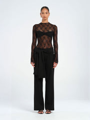 Black Tailored Pant with Front Sash Tie