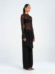 Black Tailored Pant with Front Sash Tie