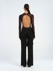 Black Tailored Pant with Front Sash Tie