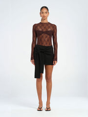 Black Mini Tailored Skirt with Front Sash Tie