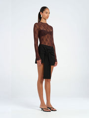 Black Mini Tailored Skirt with Front Sash Tie