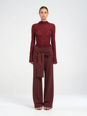Red Tailored Pant with Front Sash Tie