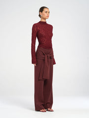 Red Tailored Pant with Front Sash Tie