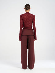 Red Tailored Pant with Front Sash Tie