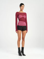Pink Red Mesh Long Sleeve Top with Bralette