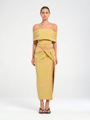 Yellow Twist Midi Skirt 
