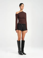 Brown Long Sleeved Asymmetric Top