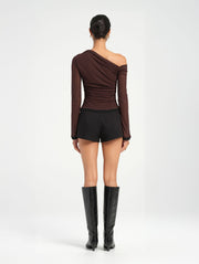 Brown Long Sleeved Asymmetric Top
