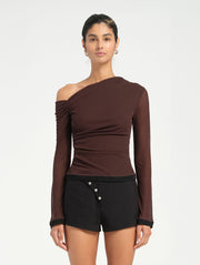 Brown Long Sleeved Asymmetric Top