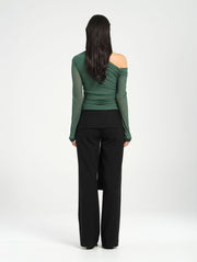 Green One Shoulder Long Sleeve Top