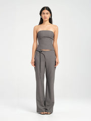 Grey Tailored Pant with Black Leather Tie Belt