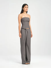 Grey Tailored Pant with Black Leather Tie Belt