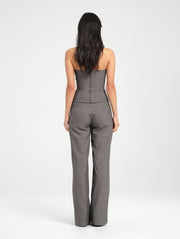 Grey Tailored Pant with Black Leather Tie Belt