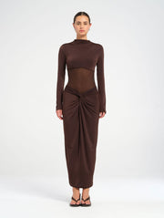 Brown Long Sleeve Maxi Dress