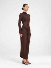 Brown Long Sleeve Maxi Dress