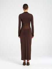 Brown Long Sleeve Maxi Dress