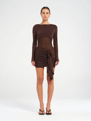 Brown Long Sleeve Mini Dress