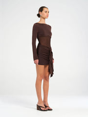 Brown Long Sleeve Mini Dress