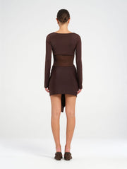 Brown Long Sleeve Mini Dress