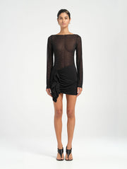 Black Long Sleeve Mini Dress with Diamante