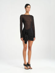Black Long Sleeve Mini Dress with Diamante