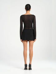 Black Long Sleeve Mini Dress with Diamante