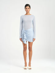 Blue Long Sleeve Mini Dress with Diamante