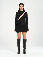 Black Long Sleeve Mini Dress with Cut Out