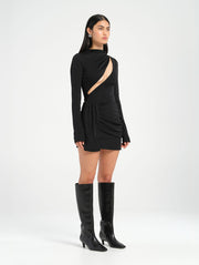 Black Long Sleeve Mini Dress with Cut Out