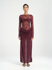 Purple Long Sleeve Lace Maxi Dress