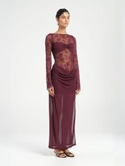 Purple Long Sleeve Lace Maxi Dress