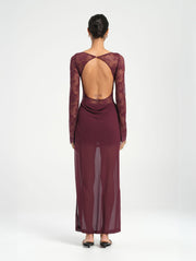 Purple Long Sleeve Lace Maxi Dress